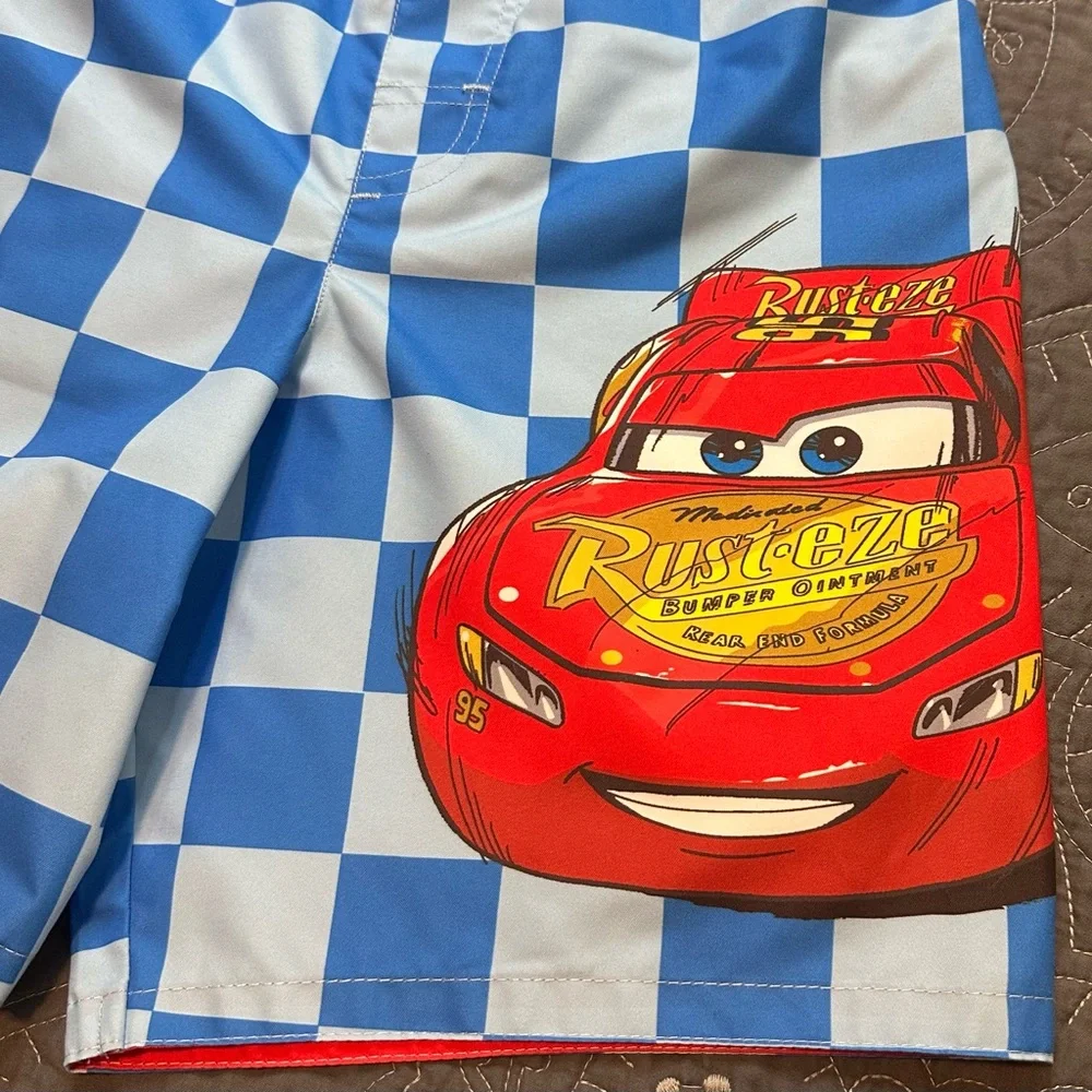 Disney/Pixar Cars Boys Blue Checkered Swim Trunks NWT Size 7/8